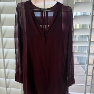 Vince Sheer V-Neck Tunic Top - Burgundy